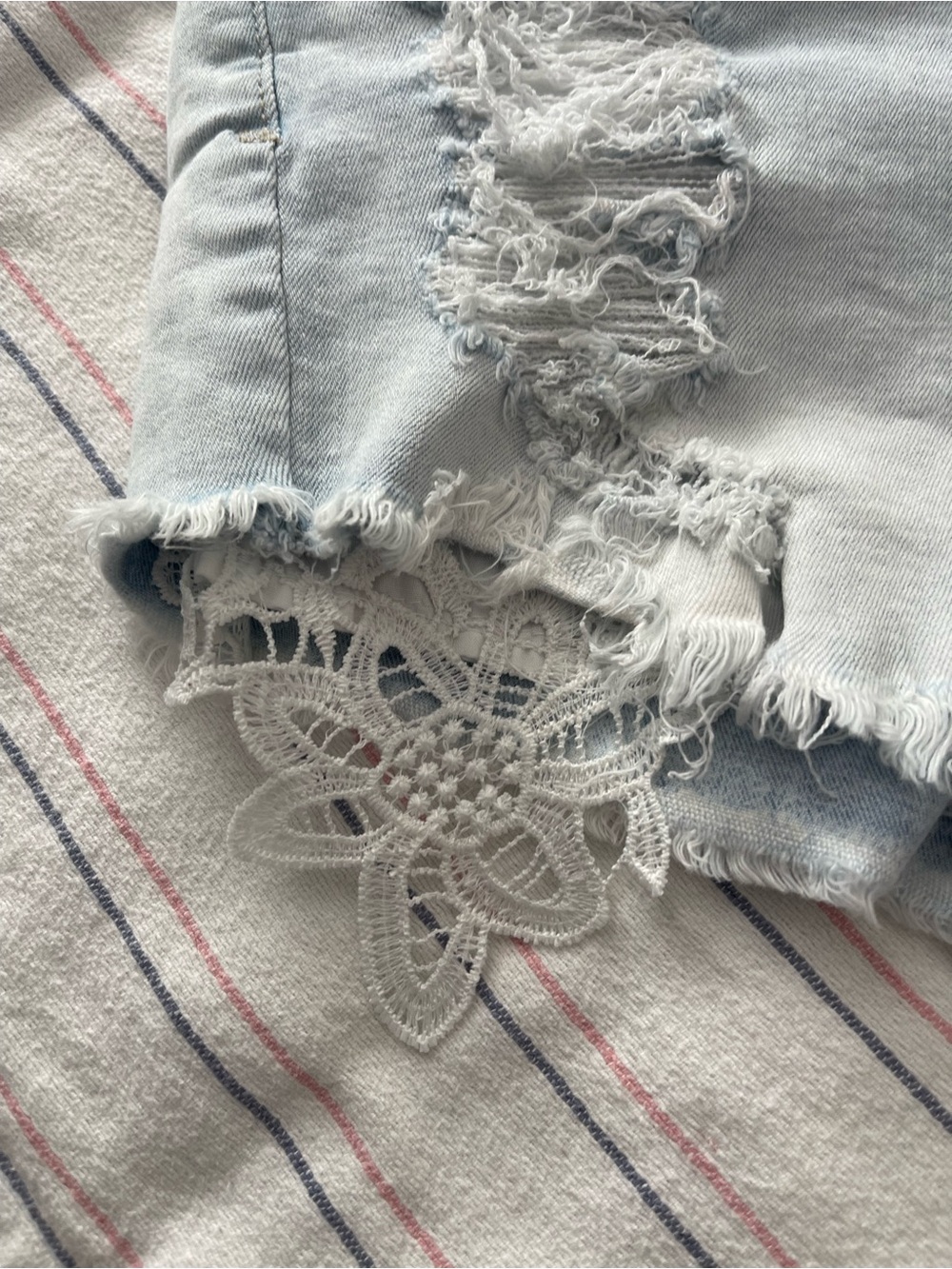 Mudd Light Blue Distressed Lace-Trim Jean Shorts - Picture 4 of 5